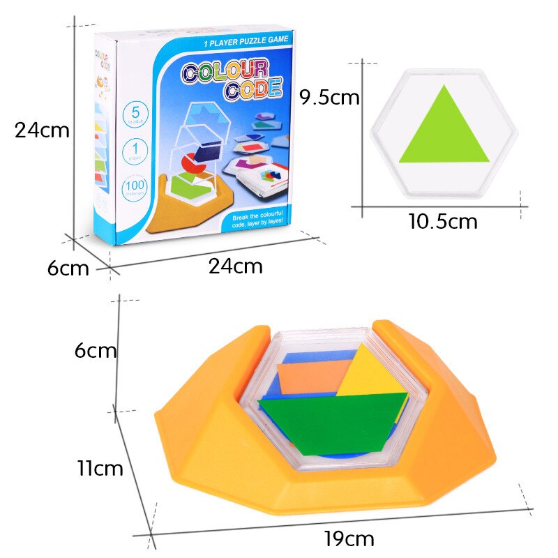 Tangram-rompecabezas de código de Color para niños, juego de tablero de rompecabezas con habilidades de ideación espacial, 100