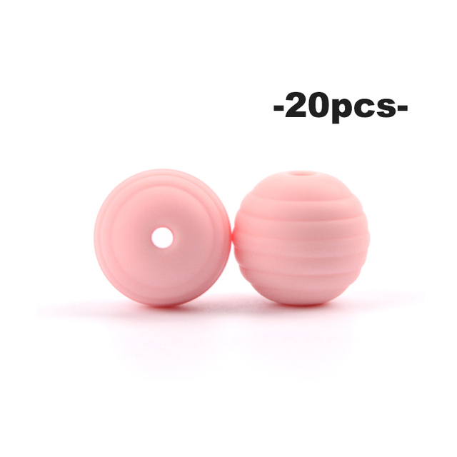 LOFCA – perles de dentition en Silicone pour bébé, 20 pièces, en spirale, rondes de alimentaire, 15mm, DIY, perles filetées sans BPA, anneaux de dentition pour bébé: Violet clair