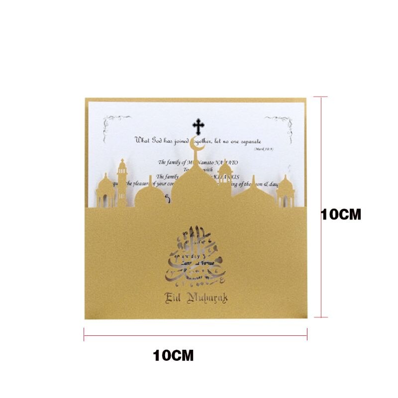 10 Set Cut Eid Mubarak Wedding Party Invitation Cards Inner Envelope Ramadan Muslim Greeting Card