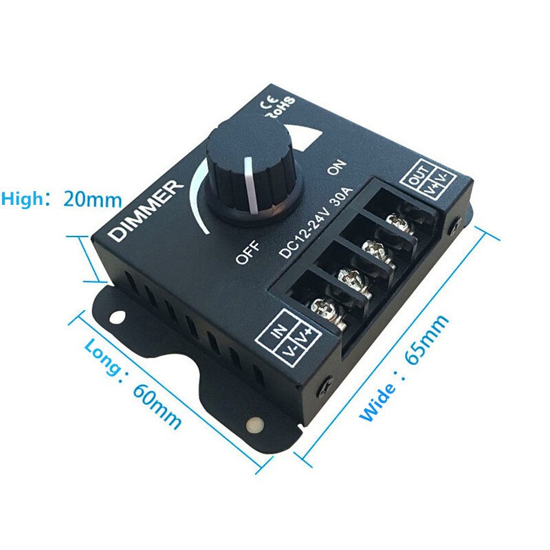 Knob Switch Aluminum Single Color LED Dimmer DC 12V 24V 30A Adjustable Brightness PWM Dimming Controller For LED Strip Lights