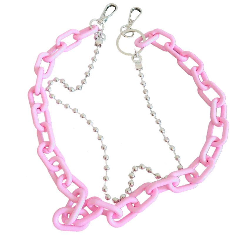 1pcsPunk Hip-Hop Trendy Metal Pant Chain Double Layers Unisex Trousers Chain Belt Chain For Adults Clothing Accessories: Pink