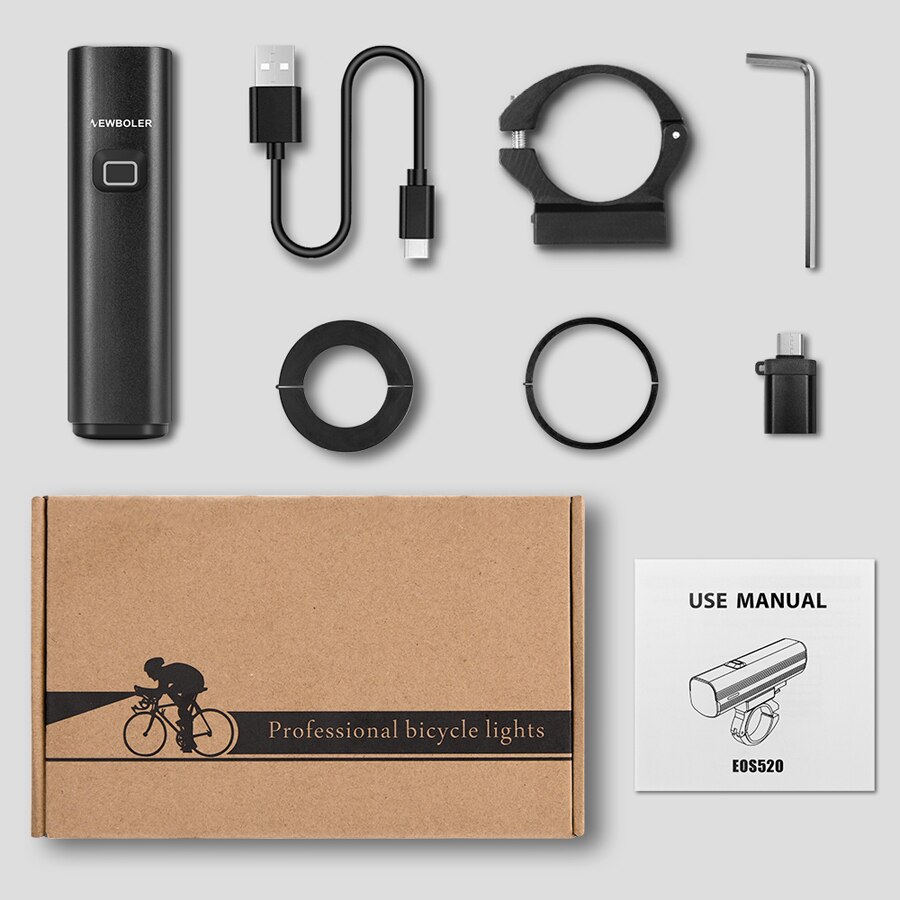 NEWBOLER-luz delantera para bicicleta, linterna recargable vía USB, resistente al agua, para ciclismo de montaña o carretera