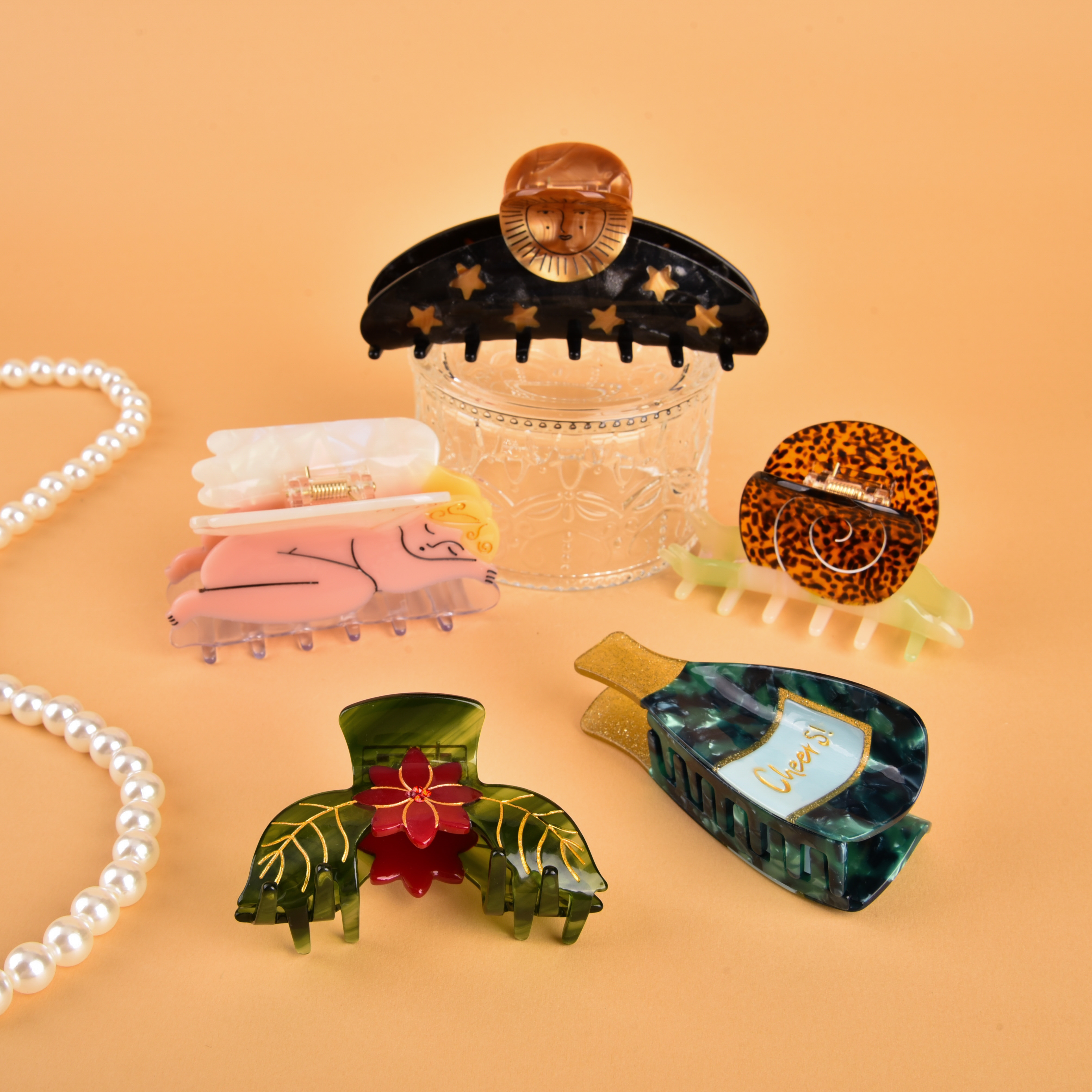 YHJ Angels Sun Hair Claw Unique Acetate Claw Clip Flower Bottle Crab Hair Clips Valentine Hair Accessories for Women