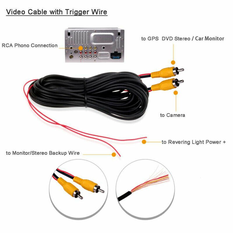 Rca han hun video kabel bil bagfra set bagfra parkeringskamera cctv kamera forlængerkabel phono rca av lyd video dc strøm