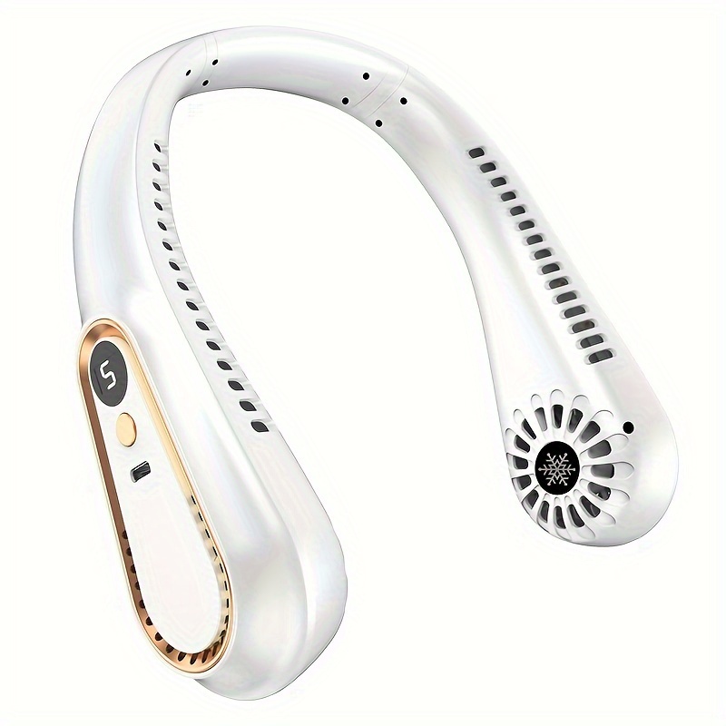 Hanging Neck Fan Digital Display Power Ventilador Bladeless Neckband Fan Portable Mini Air Cooler USB Rechargeable Electric Fans: Dark Green