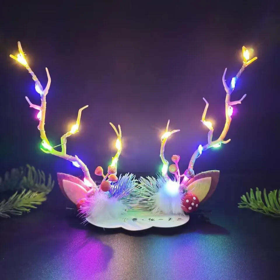 Pinzas para el pelo con luz LED, horquillas de Navidad con astas de reno, tocado para , niña, niño, Adulto, Festival de boda, 10 pares: Caqui oscuro