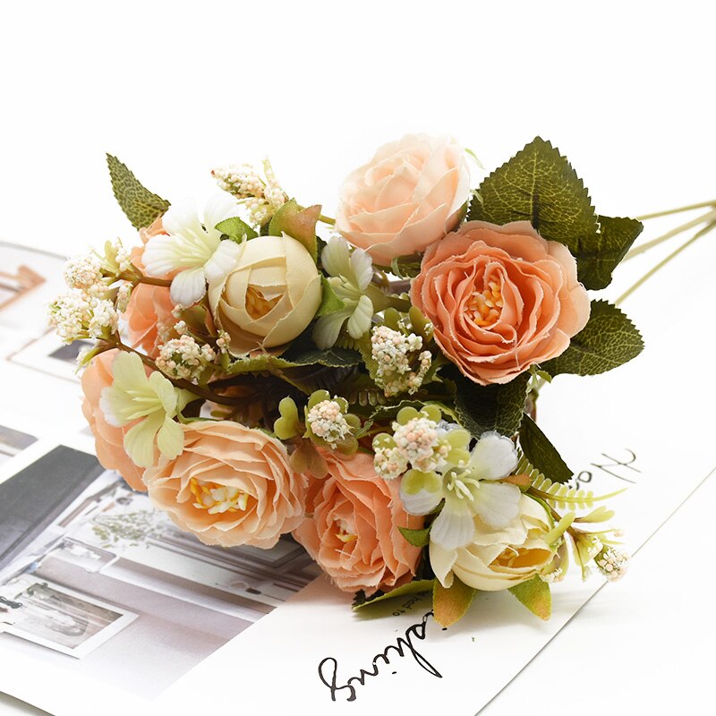 Bouquet de roses artificielles, 5 fourchettes 10 têtes, 1 Bouquet, accessoire de décoration de maison, bricolage, mobilier de salon pour un mariage: 5
