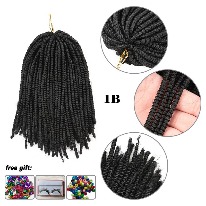 Aigemei Nubian Twist thin spring twist Crochet Hair Braids Hair-Extensions Low Temperature Flame Retardant Synthetic Fiber: 1B