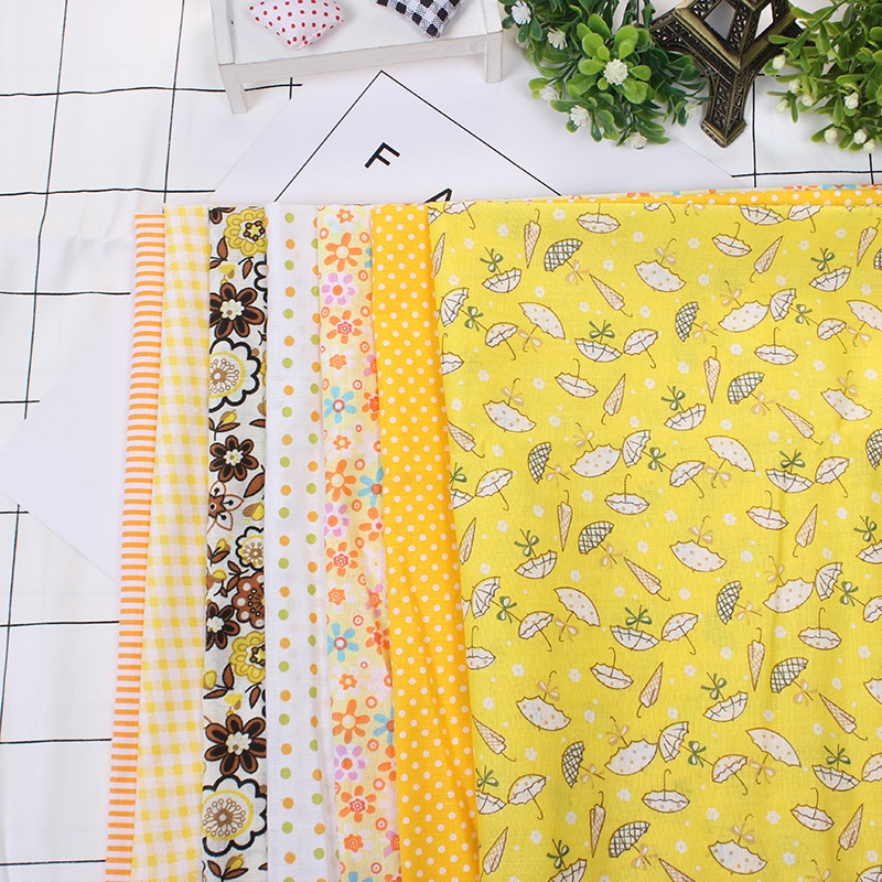 7 Sheet 50*50cm 100% Cotton Mixed Style Floral Print Fabric Cloth Material beautiful DIY Sewing Patchwork supplies home decor: yellow