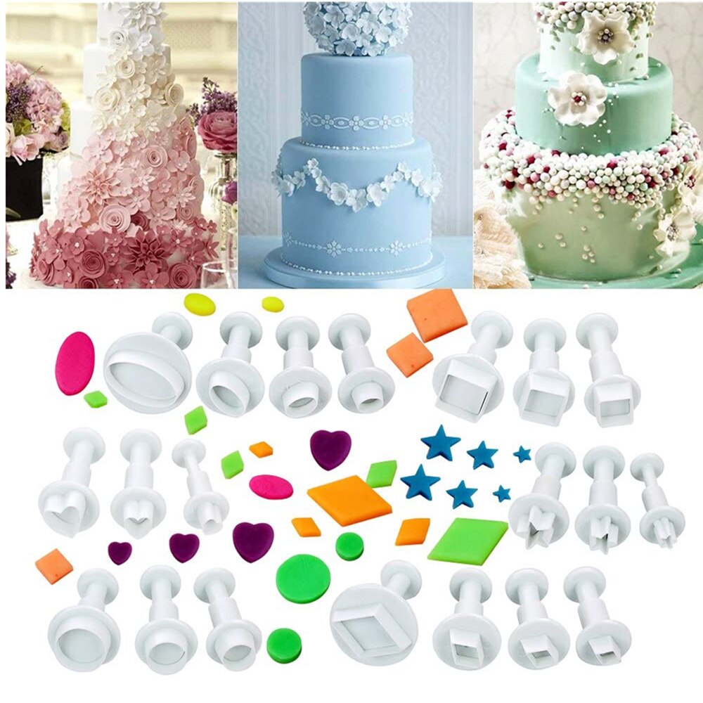 20pcs Polymer Clay Cutter Mini Fondant Cookie Plunger Cutters Sugarcraft Cake Decorating Square Heart Shape Embossing Mold Tools