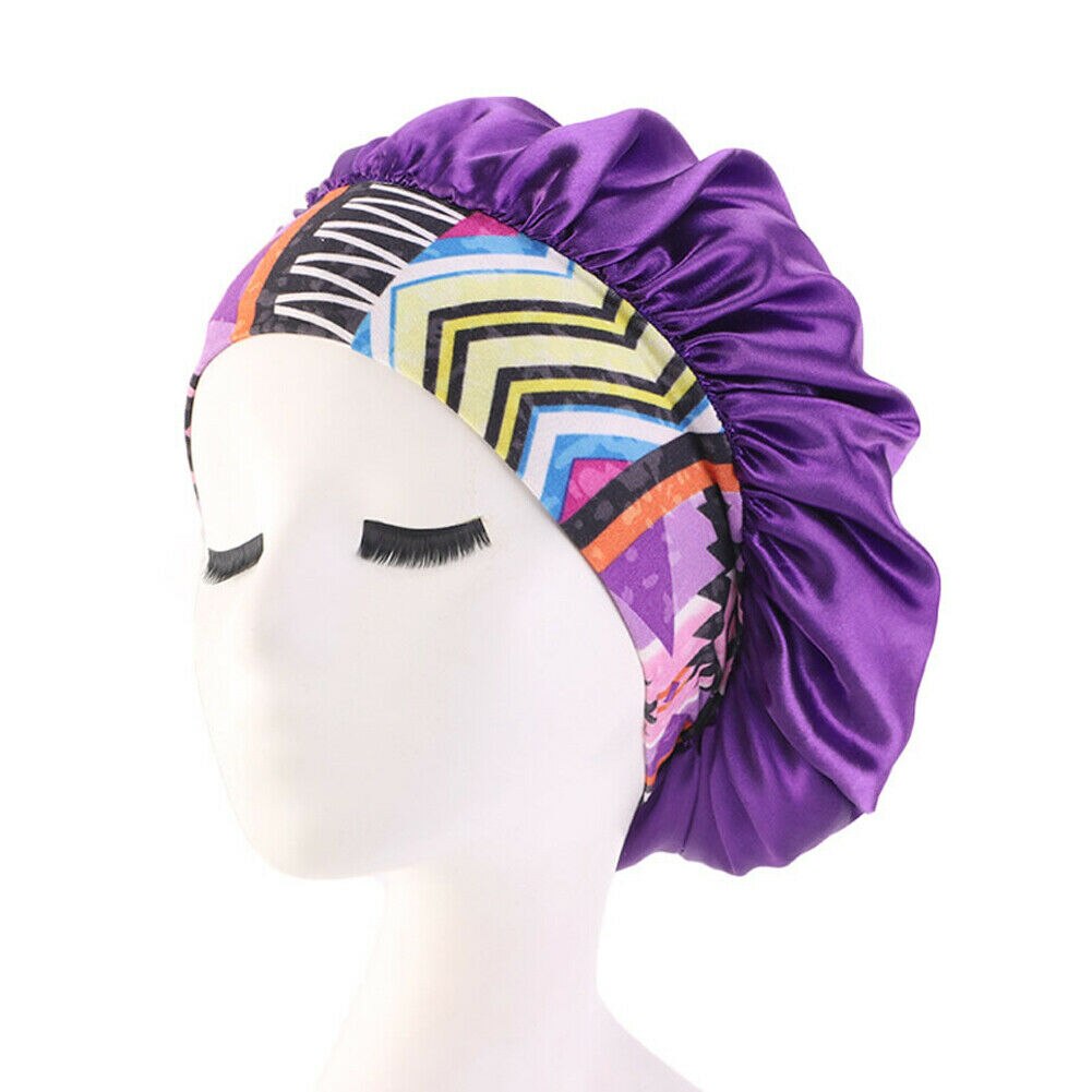 Vrouwen Satin Night Schoonheidssalon Slaap Cap Cover Haar Motorkap Hoed Zijde Hoofd Brede Elastische Band Voor Krullend Veerkrachtig Hair chemo Cap: Paars