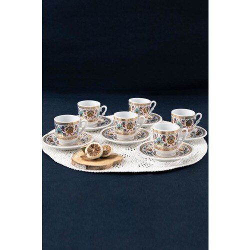 Gural porslin turkiskt arabiskt kaffe set i espresso 6 st traditionellt hemkök dekorationslåda