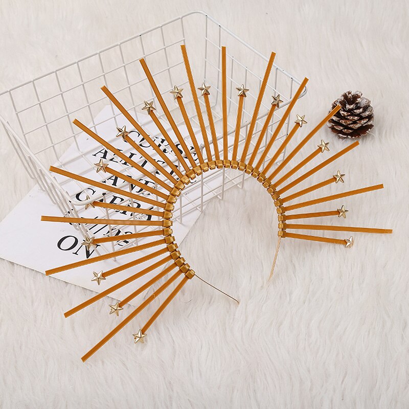 Crown Headband Golden Halo Hair Accessories Halo Goddess Crown Wedding Party Headwear Halloween Costume Star Headpiece: 9