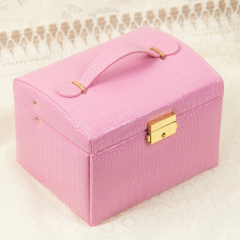 Leather Jewelry Box 7 Colors With Small Protable Travel Jewelry Casket 3 Layers Box