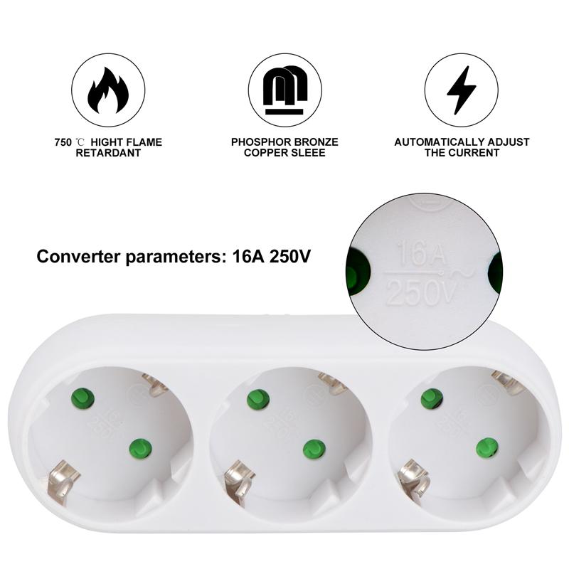 Triple Socket Stopcontact Adapter 1 Tot 3 Way Power Adapter Uitbreiding Socket Anti-Vlam Hittebestendig Socket panel Met Eu Plug
