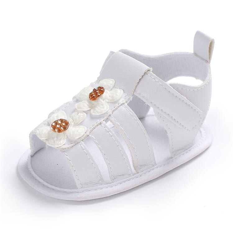 Sandales pour -né, semelle en coton antidérapante, motif de fleurs blanches, chaussures d'été pour les premiers pas des bébés de 0 à 2 ans: Or / 7-12 mois