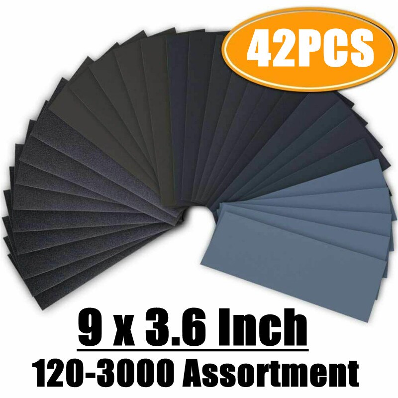 42Pcs/Set Waterproof Sandpaper 120-3000 Grit Assortment Abrasive Paper Sheets For Automotive Sanding Wood Furniture Finishing: 42PCS  Sandpaper