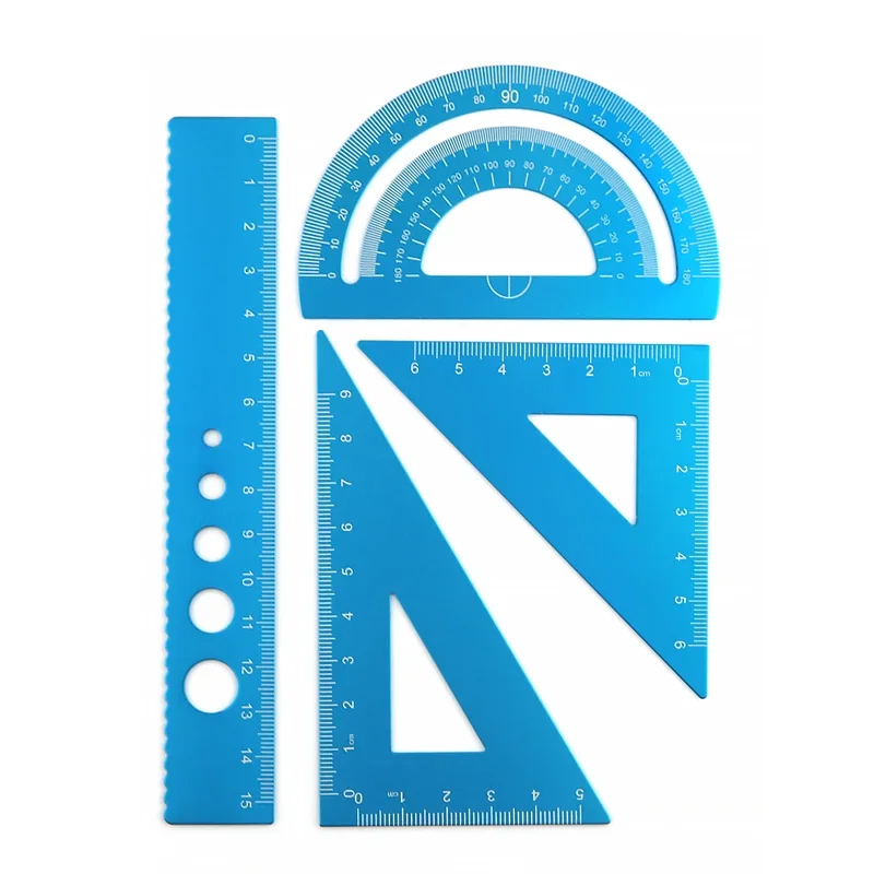 4 In 1 Metalen Liniaal Aluminium Hoekliniaal Gratractor Driehoek Liniaal Multifunctionele Meetinstrumenten Set Vierkante Goniometer
