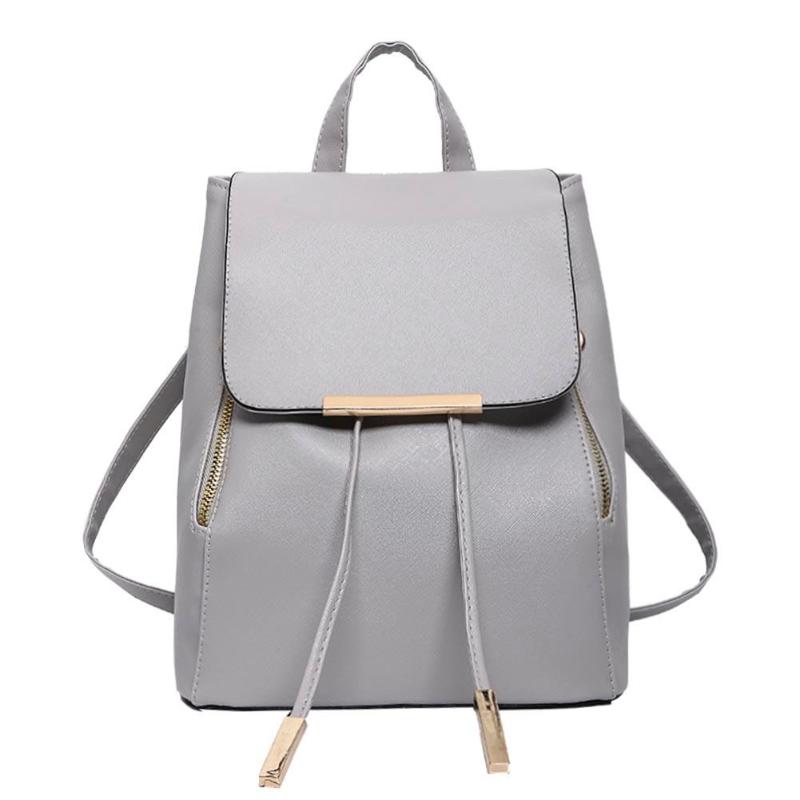 Dames PU Leren Rugzak - 31cm Hoogte - Effen Patroon - Zachte Handgreep Schooltas: Grijs