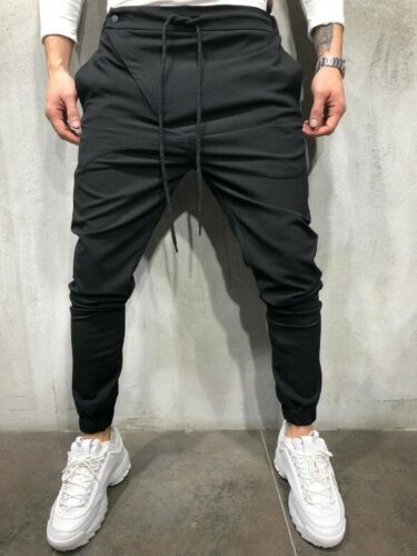 Merkki miesten perus jogger pehmeät housut puuvilla active urban slim fit kuminauha: Musta / Xl