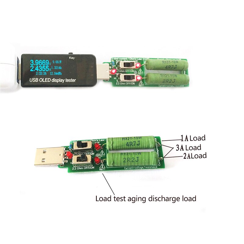 USB Tester Adjustable 3 Current 5V Resistance Tester Resistor Electronic Load w/Switch