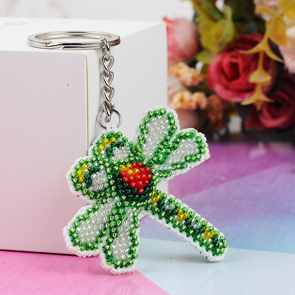 Ddecoration Car Key Chain Accessories Stamped Crafts DIY Printed Cross-Stitching-Kit Embroidery Stich-Bead Needlework Y089
