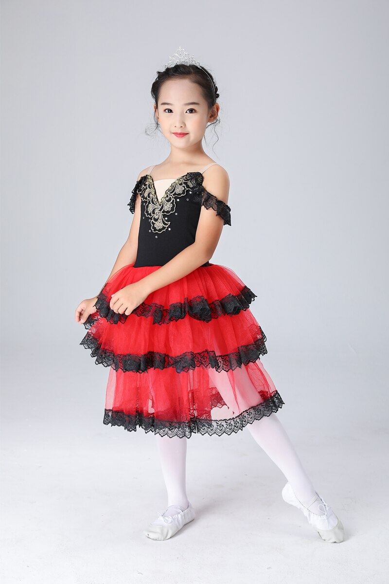 Falda larga romántica , traje de ballet para adultos y niños, traje de prueba Giselle, negro y rojo