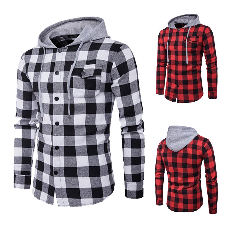 Zhelin miesten pitkähihainen paita hupullinen ruudullinen paita flanelli casual miesten paita