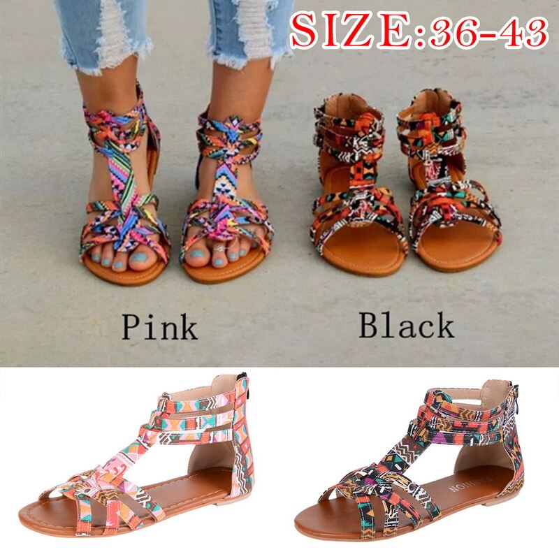 Bohème femme plage chaussures plates sandales à la imprimé mujer coloré femme plage sandales décontracté grande taille chaussures en plein air