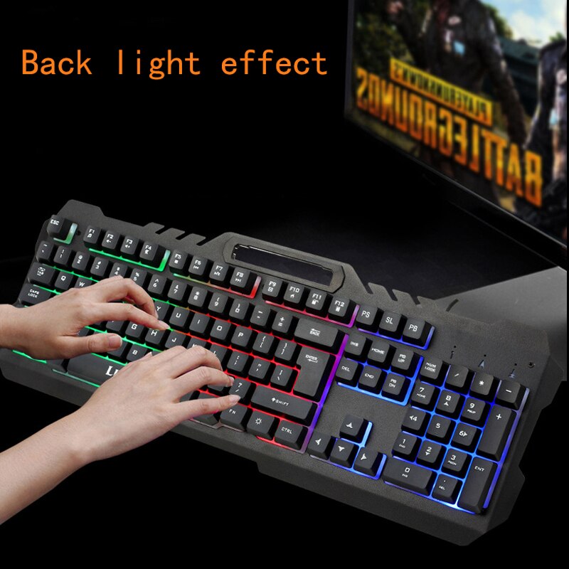 Metal Mechanical Feel Wired Gaming Mouse Keyboard Sets Phone Holder Keyboard Game RGB Backlight Support PC Laptop MAC Key board