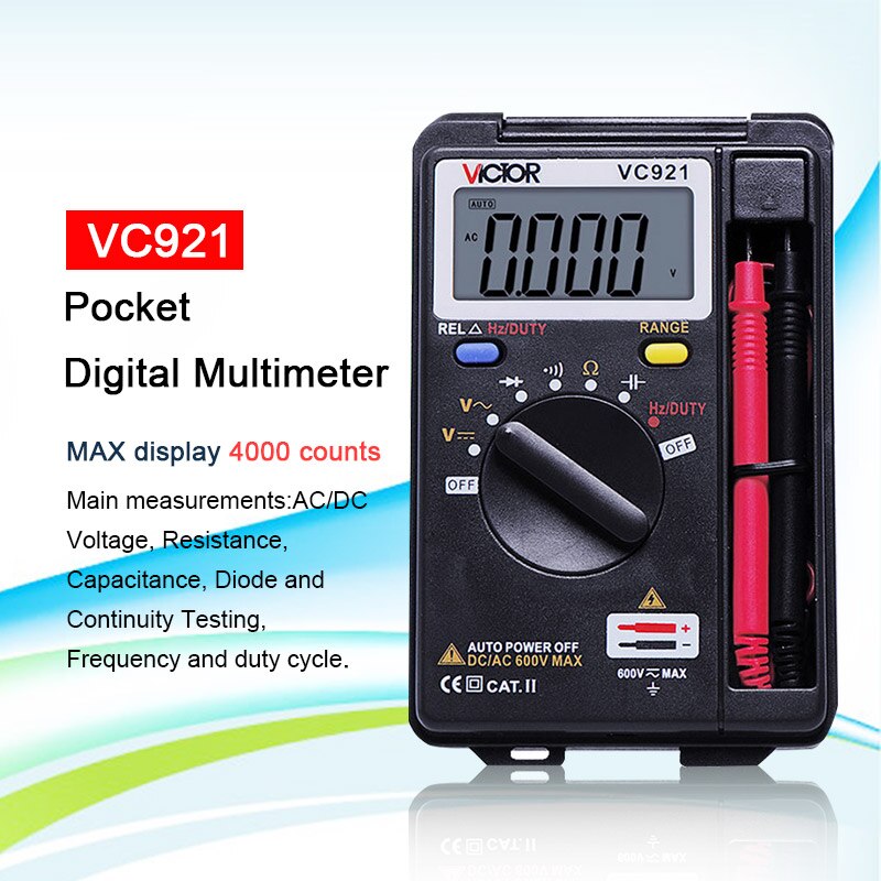 VICTOR VC921 3 3/4 multitesteur électrique poche poche Mini multimètre numérique ampèremètre testeur de portée automatique