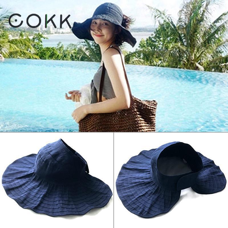 Cokk Hoed Vrouwen Zomer Hoeden Voor Vrouwen Meisjes Opvouwbare Strand Zonnehoed Paardenstaart Cap Brede Rand Draagbare Anti-Uv Reizen