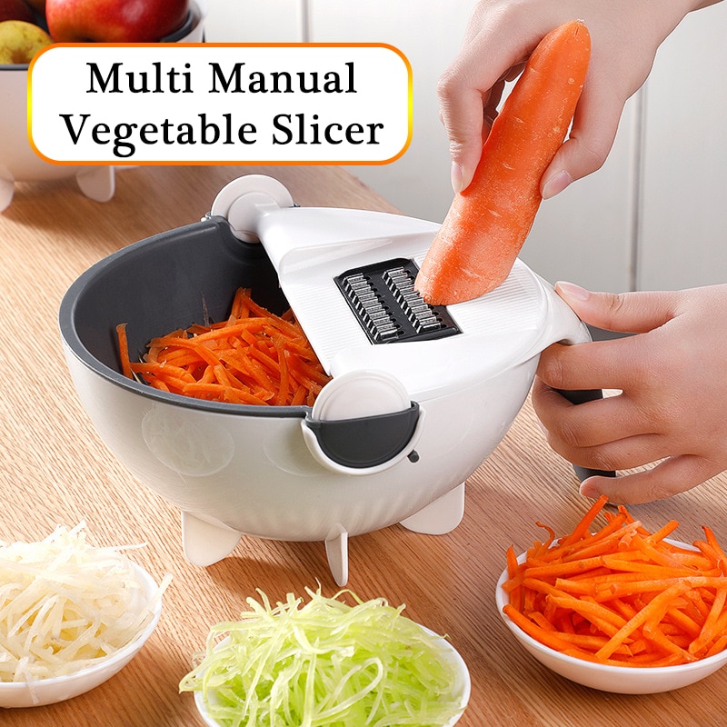 Multi manuel skiver roter grøntsagsskærer med afløb grøntsagsskive kurv salat spinder multi køkken manuel veggieskærer