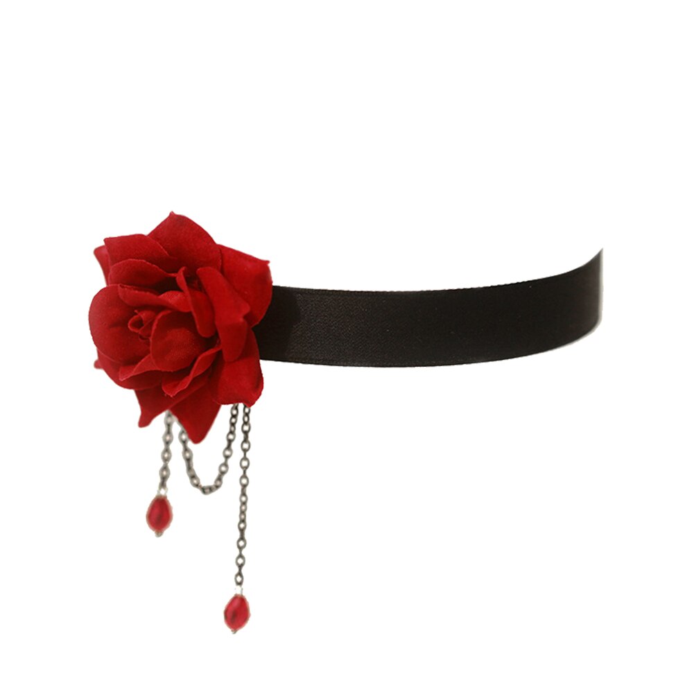 Collana da donna di moda collana da donna elegante in pizzo Vintage con motivo a rosa e catena gotica Lolita clavicola nera: RD