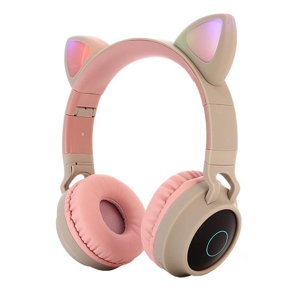 Bluetooth Stereo Kopfhörer Nette Katze Ohr Kopfhörer Blinkende Leuchtende kopfhörer Gaming Headset Kopfhörer LED licht Für PC Mädchen: Pink gray