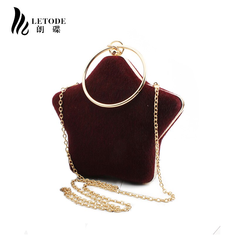 Mulheres 2019 Moda Saco de Noite Das Senhoras de Veludo Anel de Dedo Cutch Bolsa bolsa Bolsa de Ombro Cadeia de Sacos de Festa de Casamento da Forma da Estrela