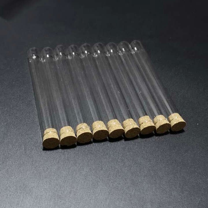 50pcs/lot 12x100mm U-shaped bottom Clear Glass test tubes with cork stopper for kinds of Labs/schools glassware