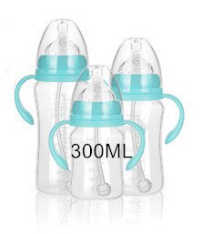 180/240/300ML Baby PP plastic Milk bottle newborn baby Anti-Slip with handle bottle Cup Water Bottle Milk Feeding Accessories: Blue-300ML