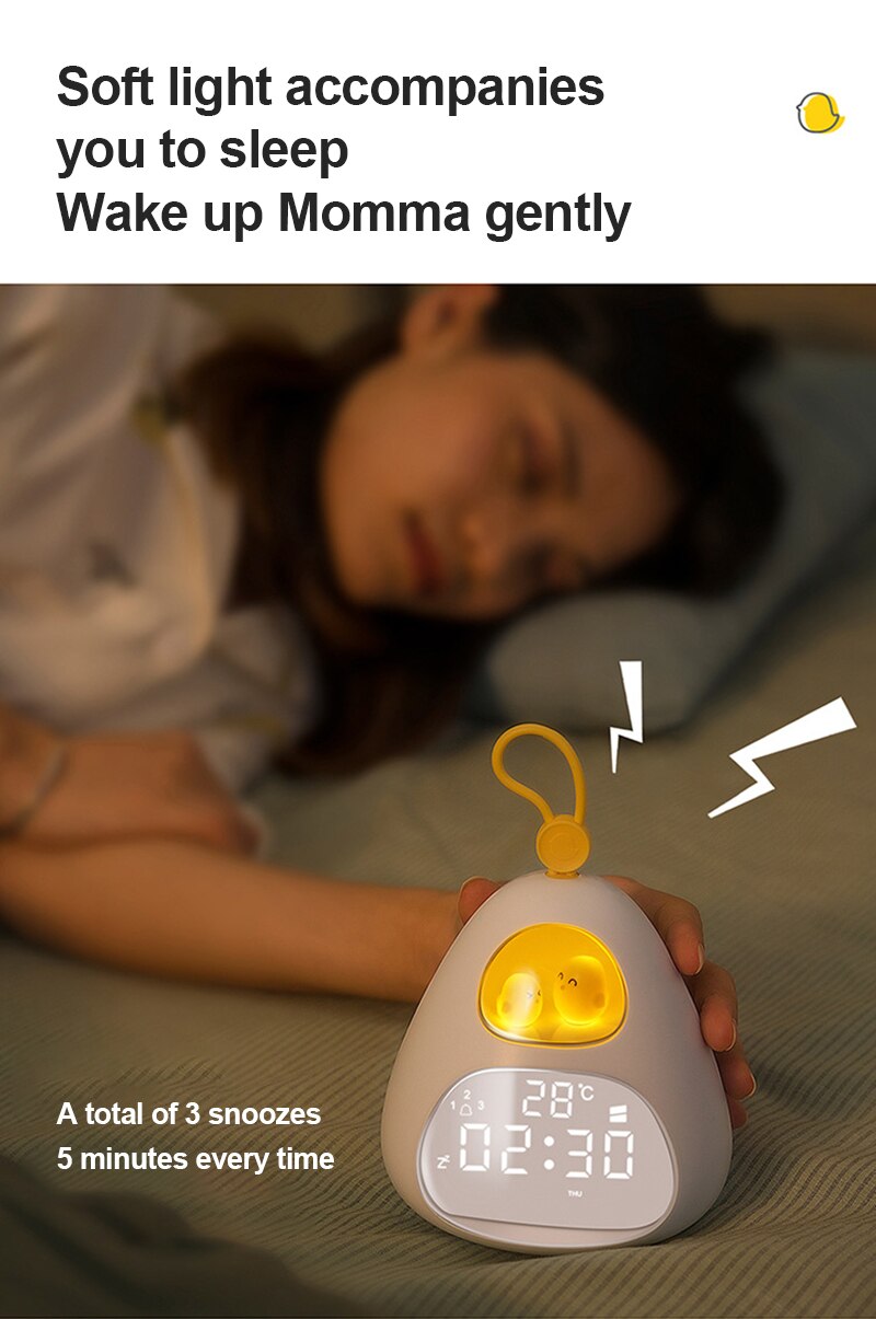 Cute Bird's Nest Time Alarm Clock Night Light Smart LED Wake-Up Light Bedroom Desktop Accompany Sleeping Nightlight