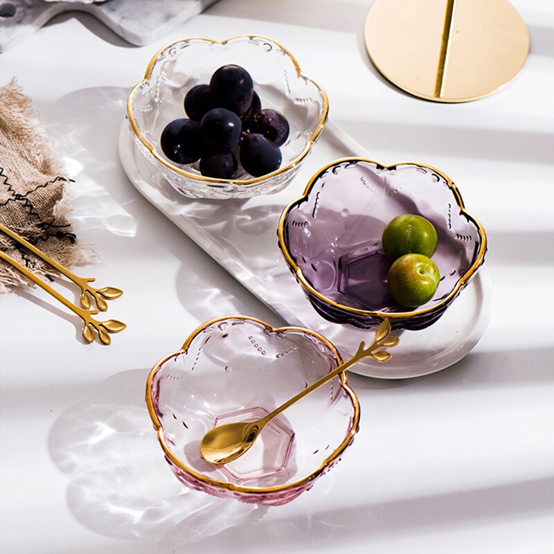 Small Glass Bowl European Transparent Gold Inlay Glass Bowl Color Peach Heart Glass Bowl For Ice Cream Fruit Dessert 3.45Inch