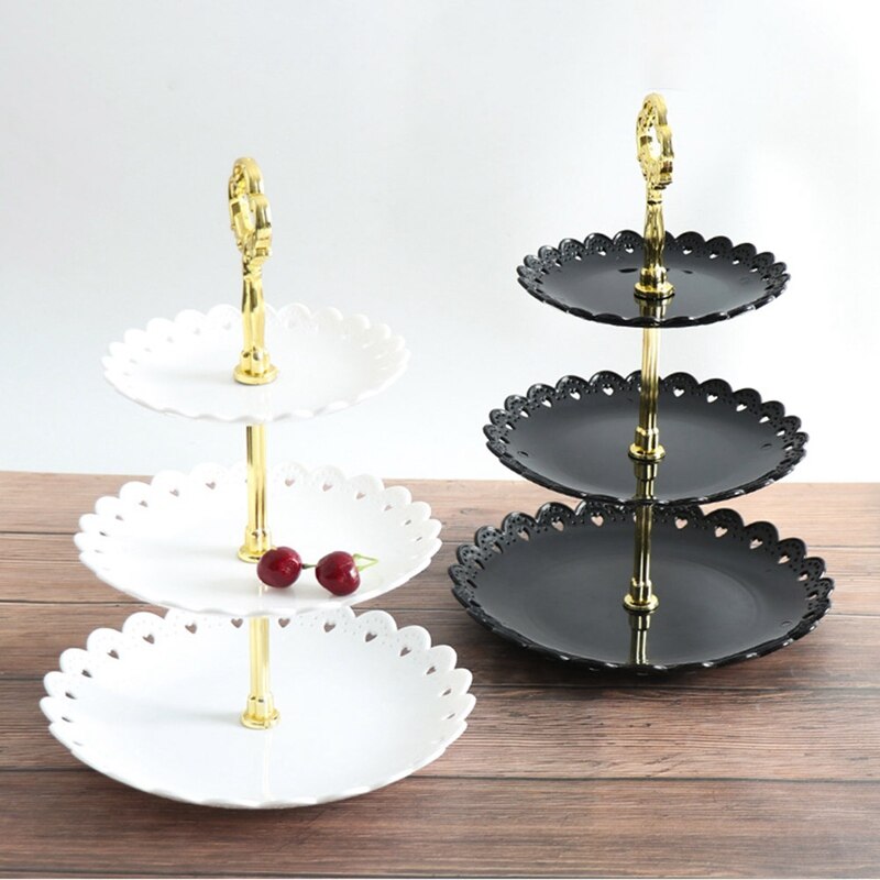 3 Tier Cake Dessert Rack Stand Afternoon Tea Wedding Party Plates Tableware Multi Layer Plastic Tray Snack Candy Tray