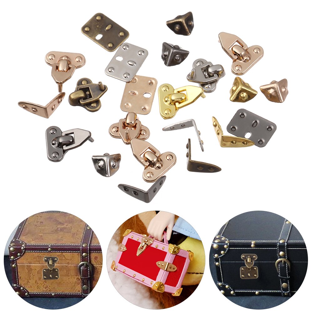 4 pçs/set mini artesanato de metal diy manual boneca sacos mala caixa peças caso protetor canto bagagem tronco caixa bloqueio acessórios