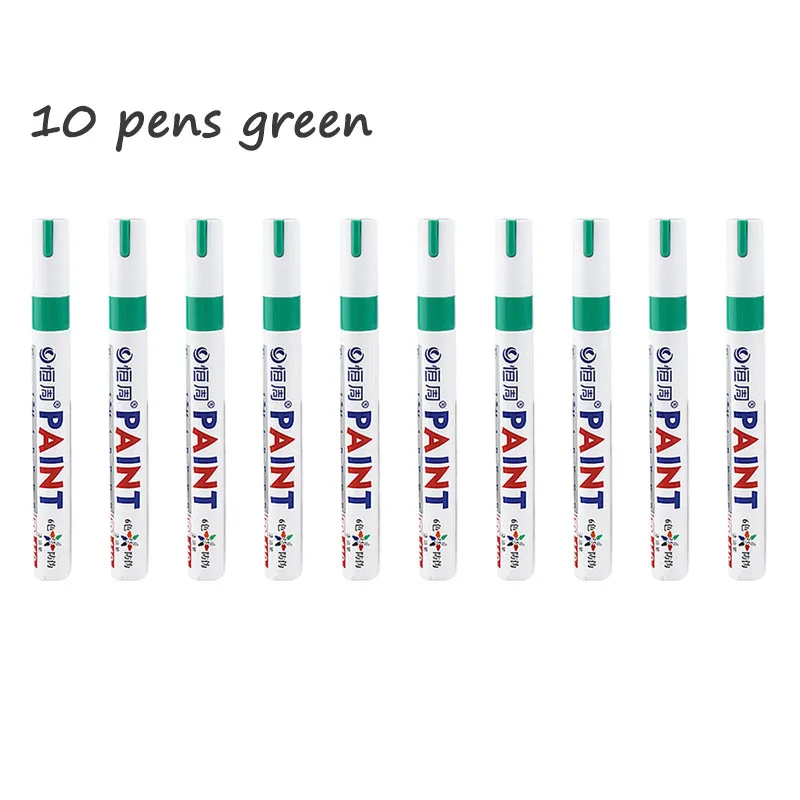 10 rotuladores permanentes, juego de marcadores de pintura de 12 colores, blanco, negro, azul, rojo, naranja, verde, azul, rosa, morado, café: Verde claro