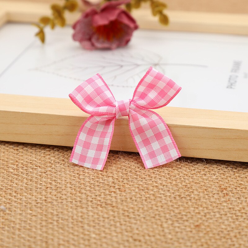 50Pcs 3*4Cm Kleuren Handen Plaids Lint Bowknots Diy Craft Plaid Huwelijksgeschenken Doos Decoratie Ambachten Kledingstuk textiel Accessoire: Pink Bowknot