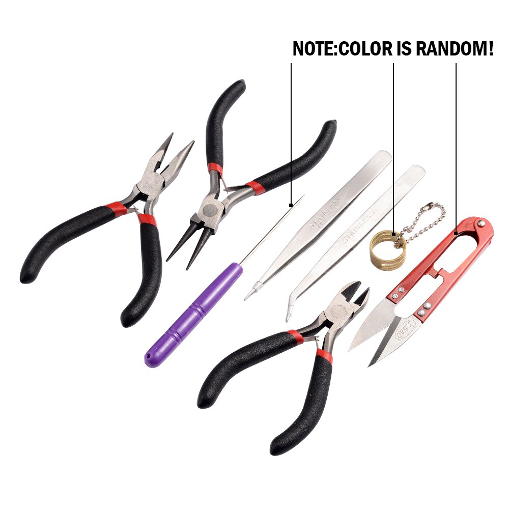 8pcs/set Jewelry Making Tool Kits Pliers Set With Round Nose Plier Side Cutting Pliers Wire Cutter Scissor Beading Tweezers