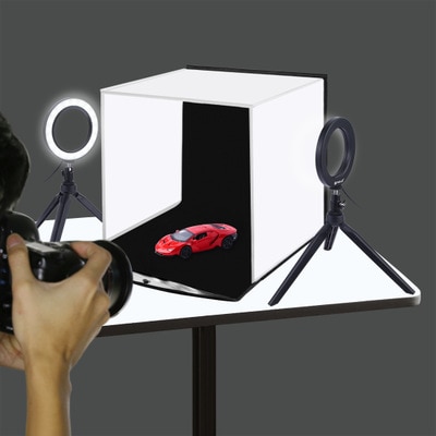 PULUZ 30cm Mini Vouwen Studio Diffuse Soft Box Lightbox Met 2 Vullen Lichten Zwart Wit Fotografie Achtergrond Fotostudio doos