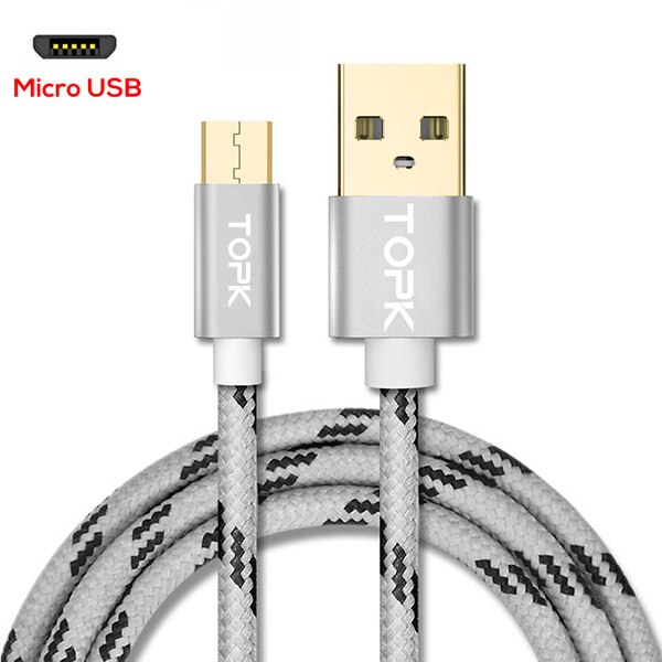 TOPK 1 m 2 m Micro Usb-kabel 2.4A Snelle Opladen Data Kabel voor Xiaomi Redmi Note 5 Samsung Nylon android Telefoon Oplader Kabel: Gray / 50cm