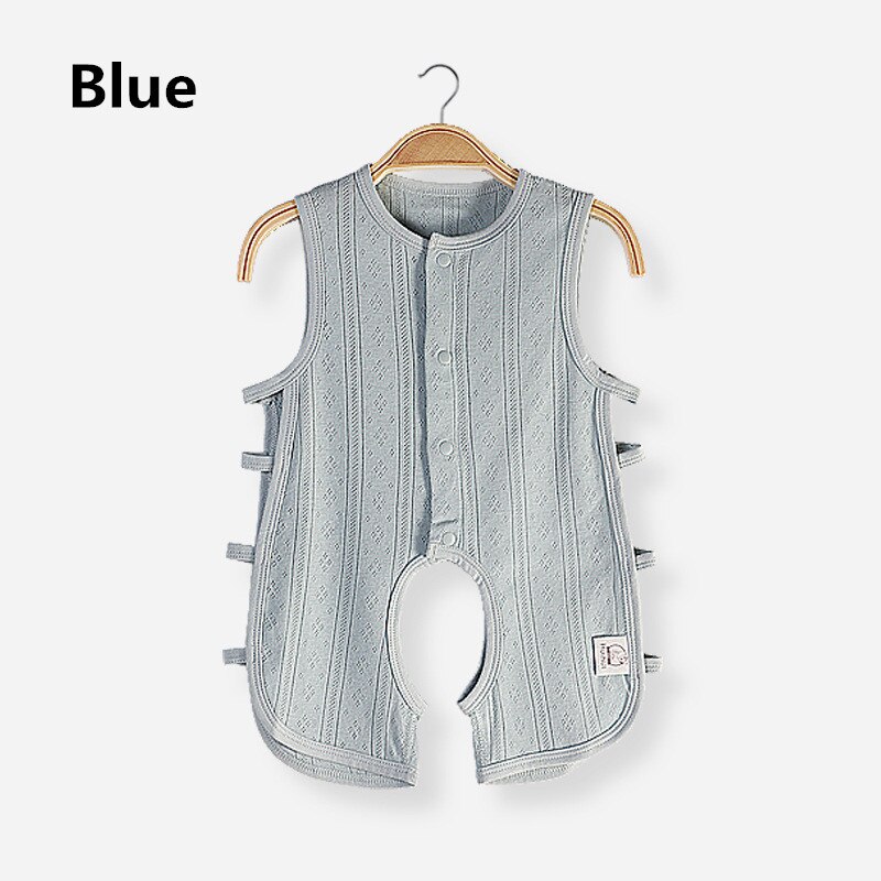 Combinaison d'été en coton pour -né, sans manches, gilet, pyjama, barboteuse, vêtements unisexe pour bébés, filles et garçons: Blue / 80CM