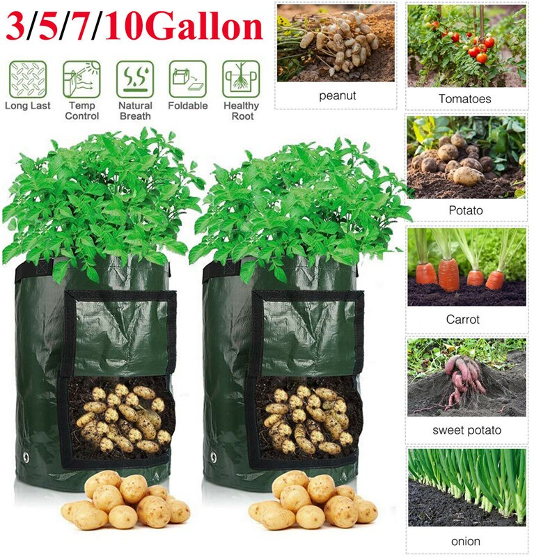 Potatis odla behållare påse grönsaks uteplats tomatsäck planter trädgårdsarbete tjockna planterings kruka hållbara frö trädgårdsredskap: 7 us liter