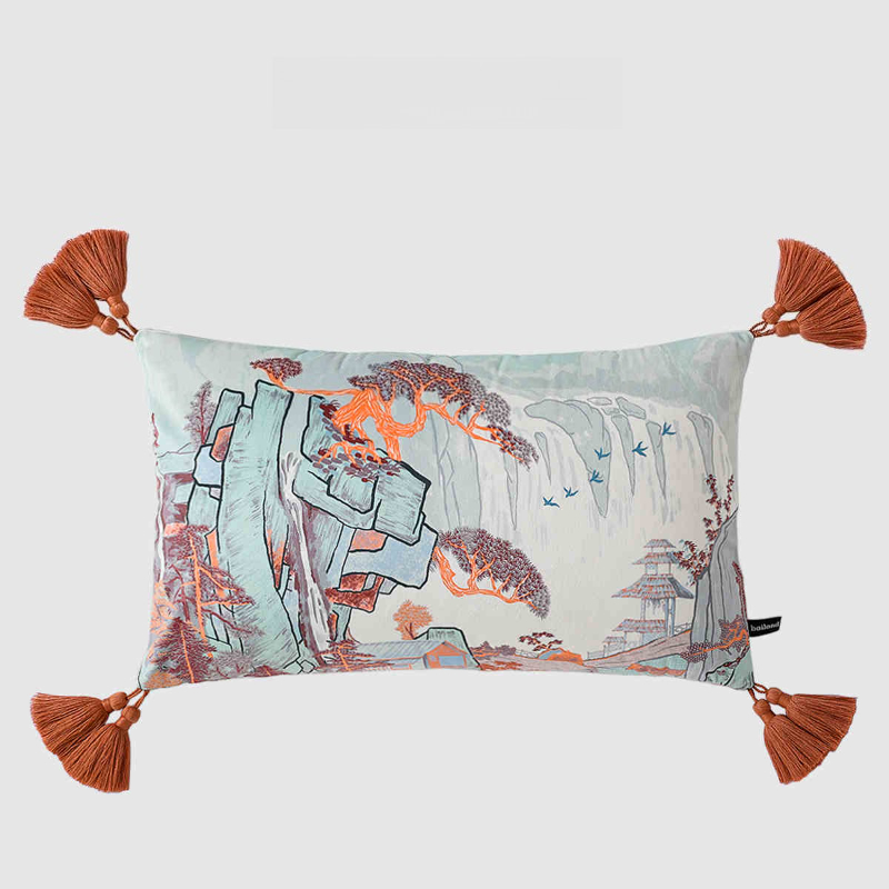 Housse de coussin rectangulaire avec pompon mignon chien, taie d'oreiller imprimée Double face en velours doux, décoration de canapé, chambre à coucher, voiture 30x50cm: Brun